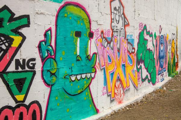 Artistas urbanos fazem mural de grafite nas instalações do Ecoponto Parque São George   