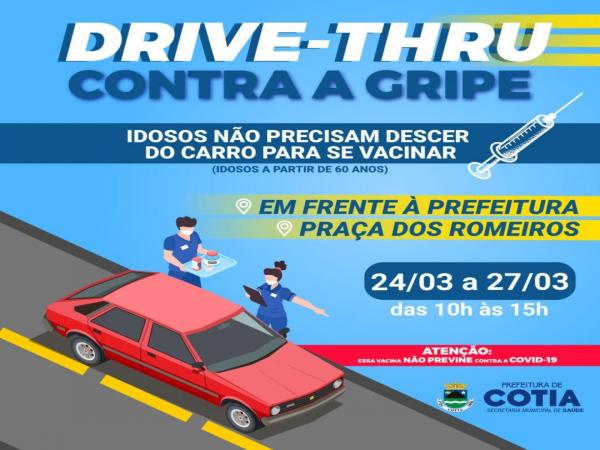 Cotia terá drive-thru de vacinação contra a gripe para idosos a partir de 60 anos 