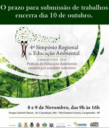 Cotia confirma participação no 4º Simpósio Regional de Educação Ambiental. As inscrições estão abertas